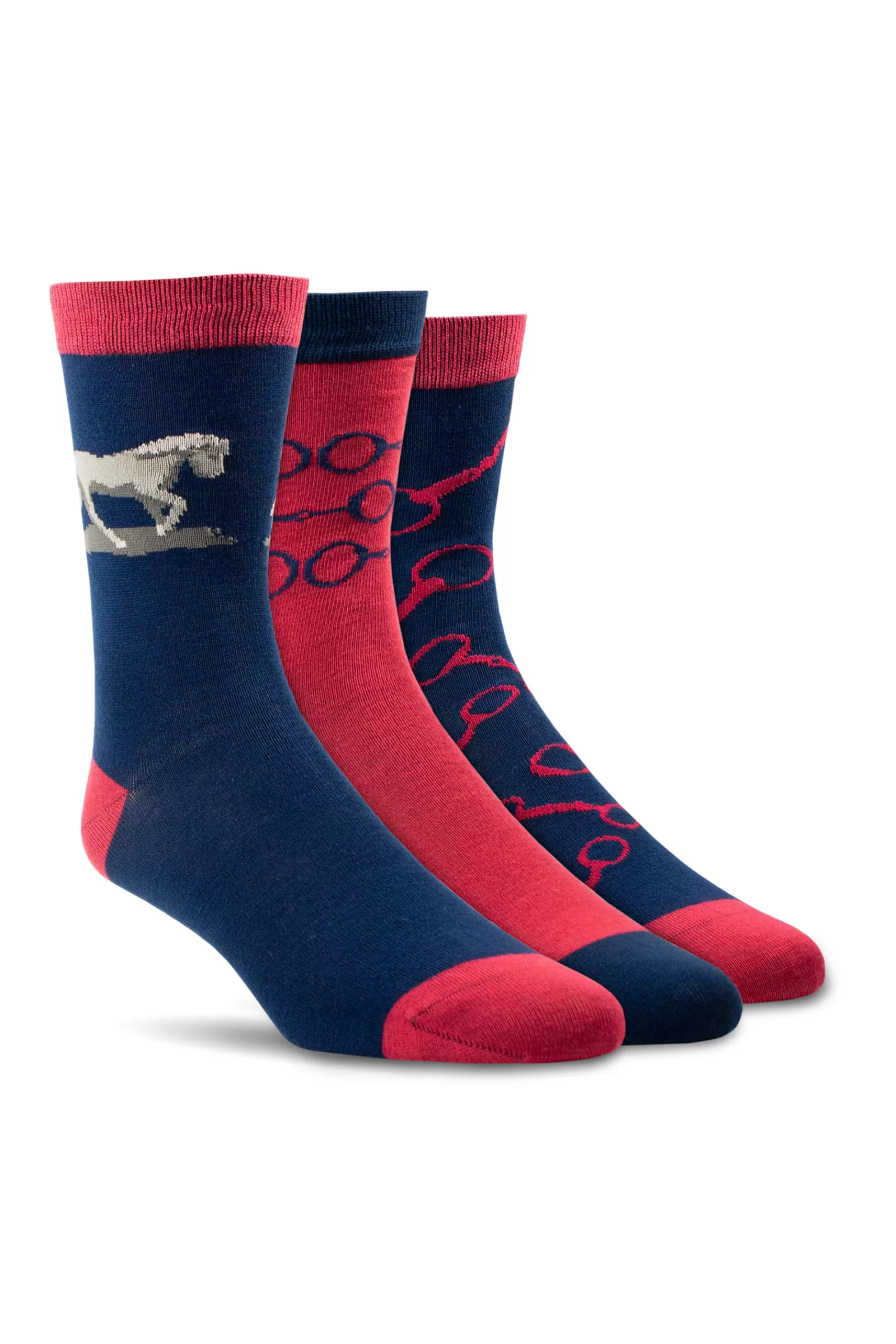 Riding Socks*ariat Charm Crew Women'S Socks (Set Of 3) Dark Blue/Red