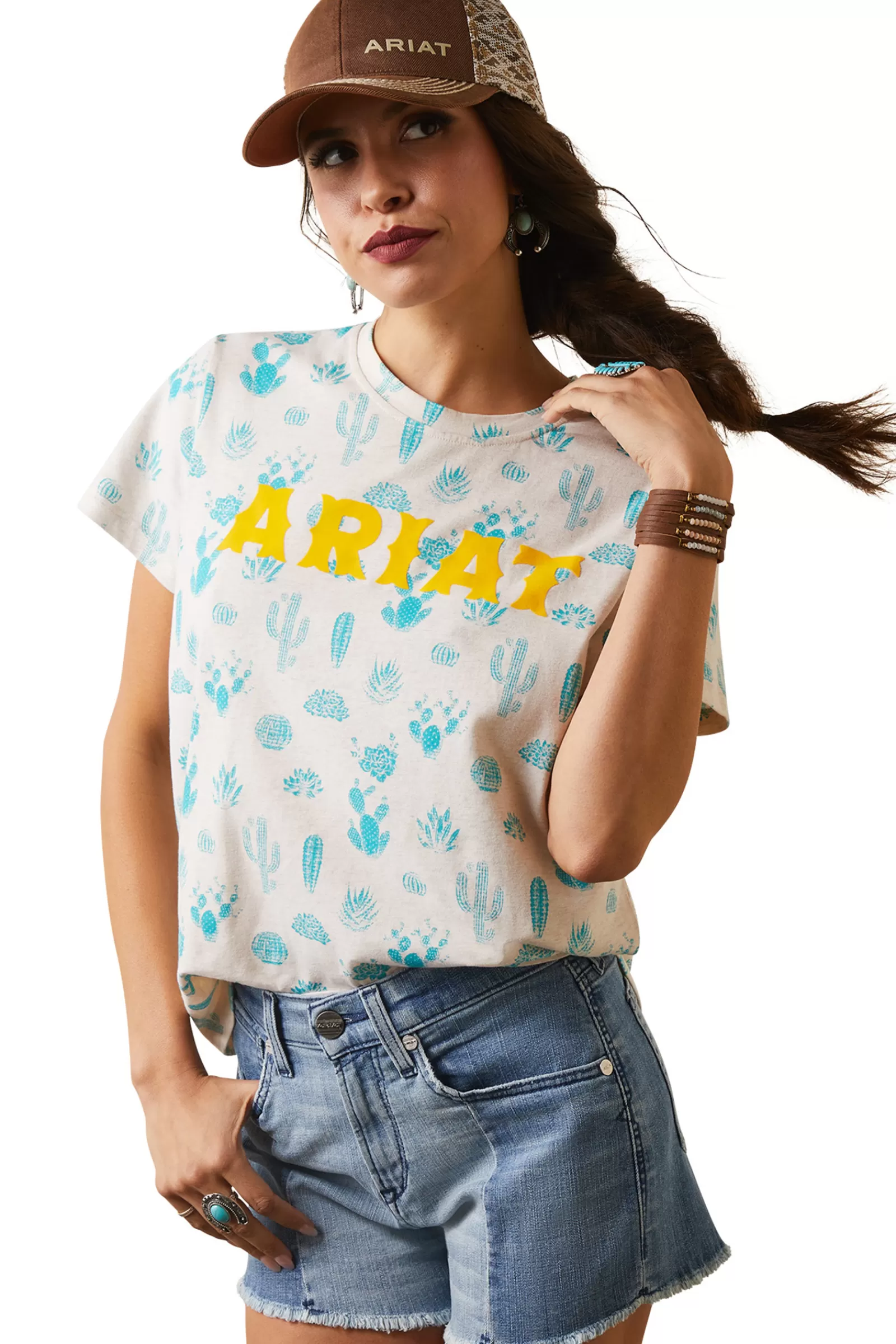 Tops & T-Shirts*ariat Real Cactus Garden Women'S T-Shirt Light Grey/Blue