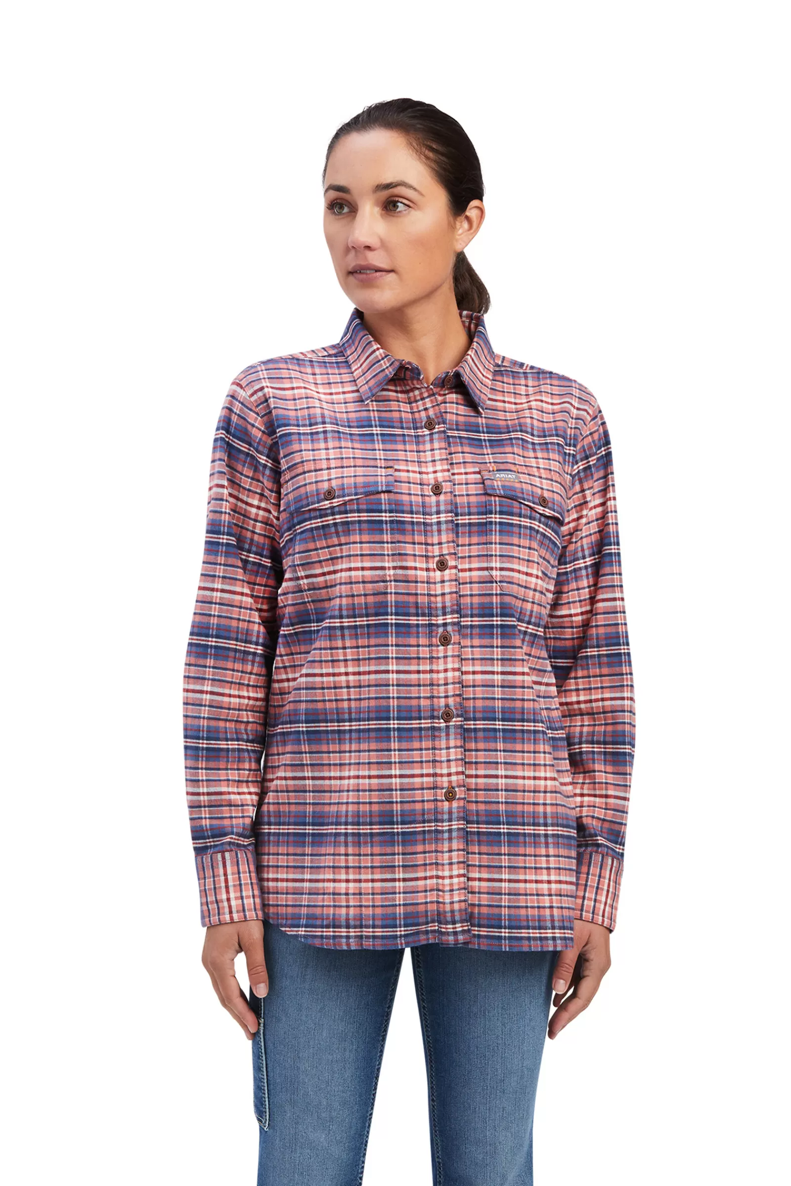 Tops & T-Shirts*ariat Rebar Flannel Durastretch Women'S Longsleeve Work Shirt Cameo Rose Light Pink