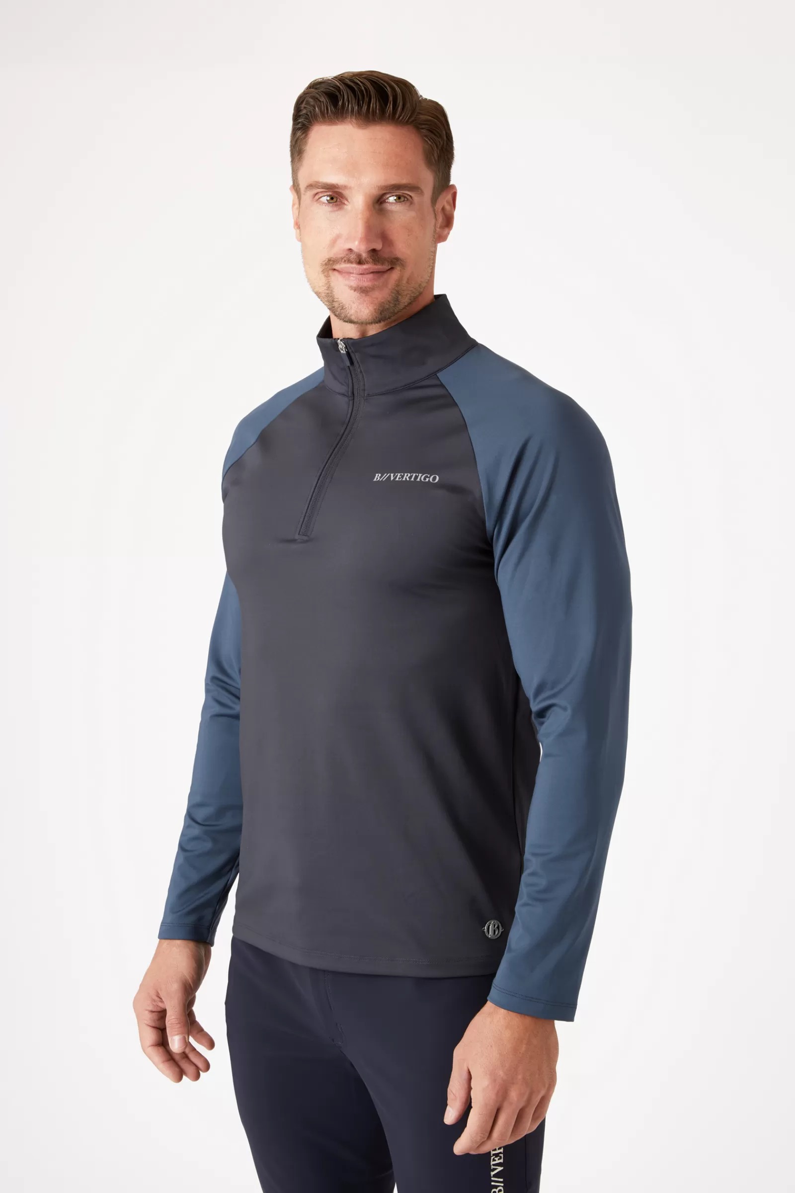 Riding Shirts*bvertigo B Vertigo Edmund Men'S Training Shirt With Zipper Dark Navy/ Ombre Blue