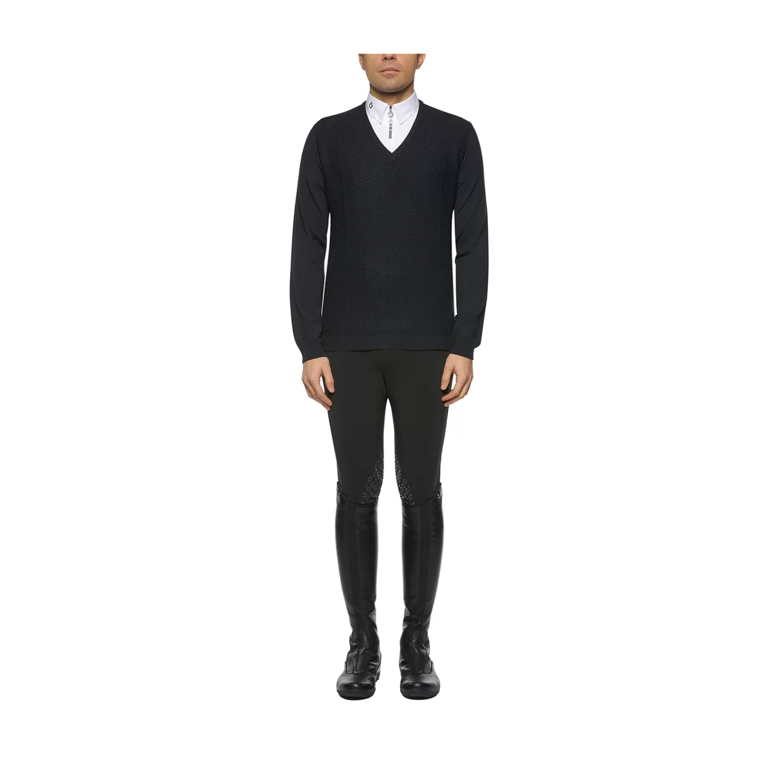 Riding Jumpers & Fleeces*cavalleriatoscana Cavalleria Toscana Men'S Wool Knit Honeycomb V-Neck Sweater Db/Ab