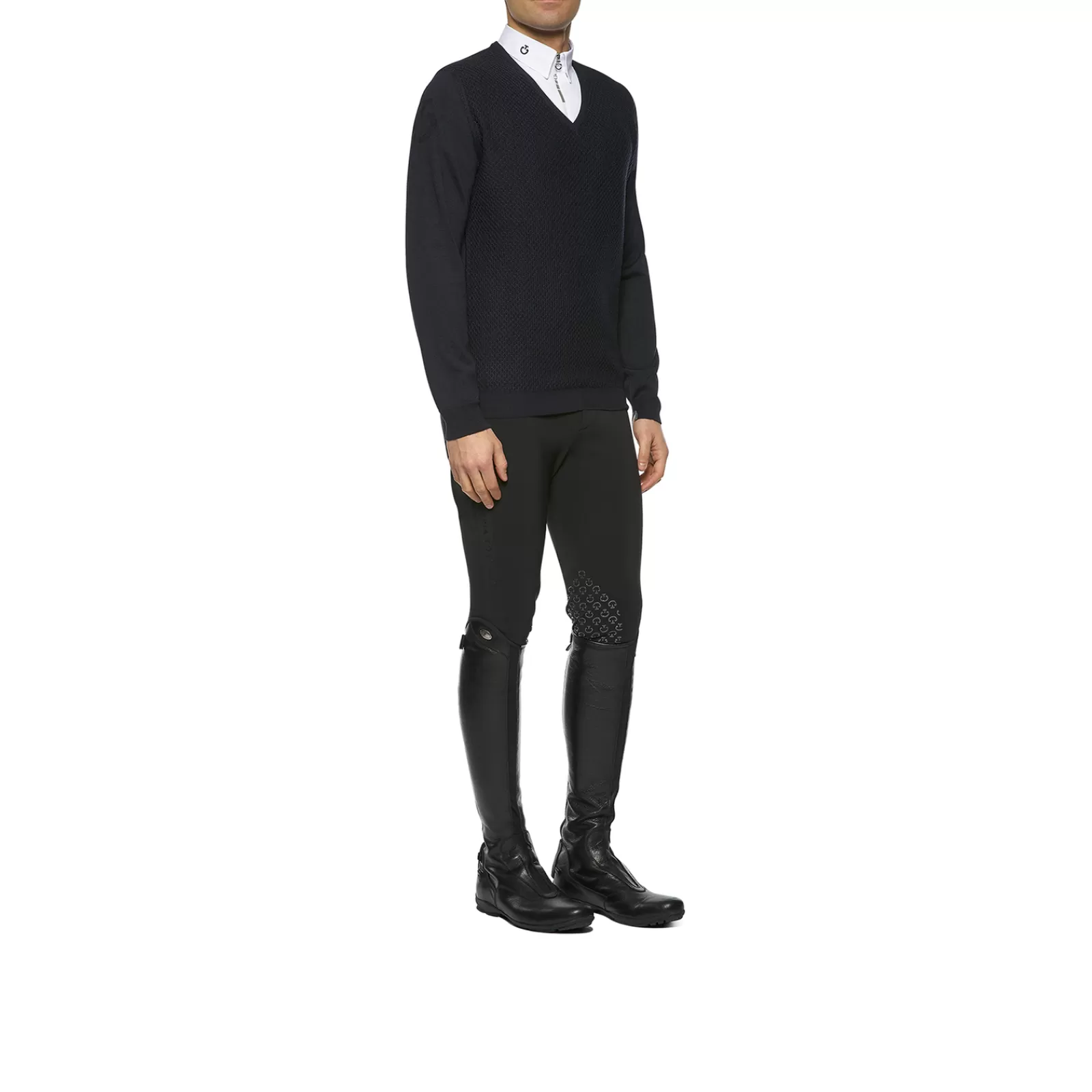 Riding Jumpers & Fleeces*cavalleriatoscana Cavalleria Toscana Men'S Wool Knit Honeycomb V-Neck Sweater Db/Ab