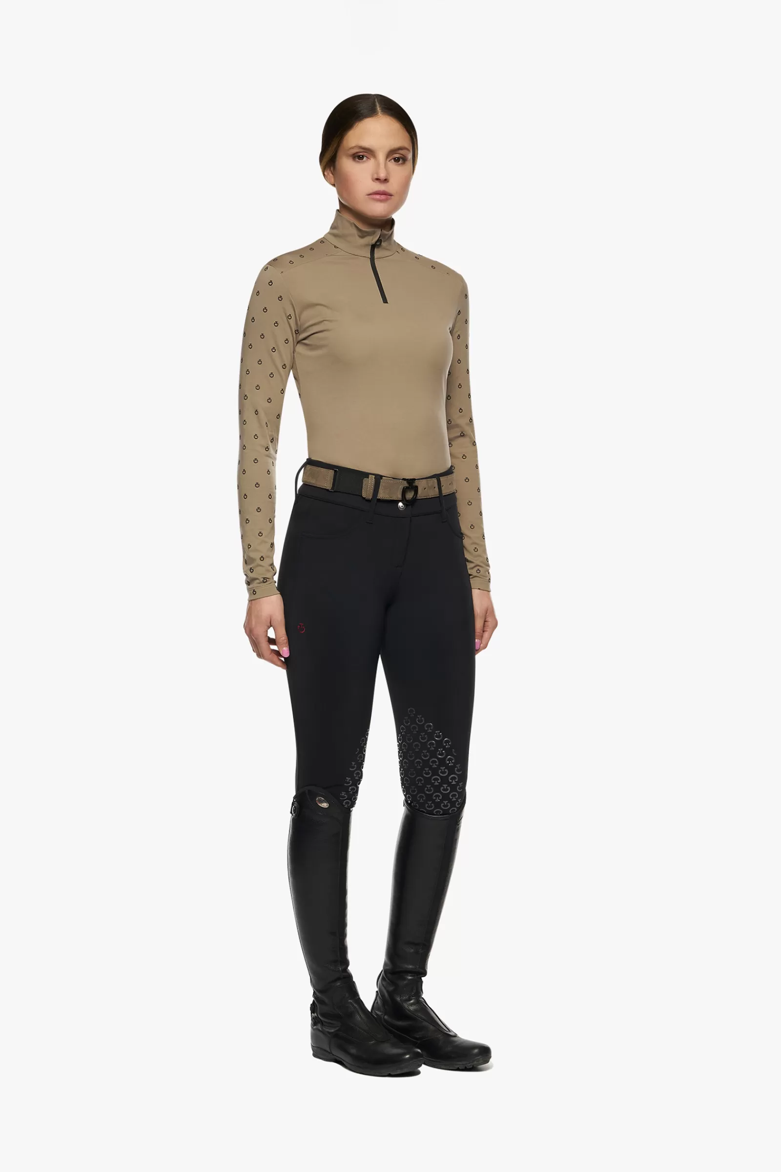 Riding Jumpers & Fleeces*cavalleriatoscana Cavalleria Toscana Mini Ct Flock Print Women'S Tech Wool Half Zip Turtleneck Brown