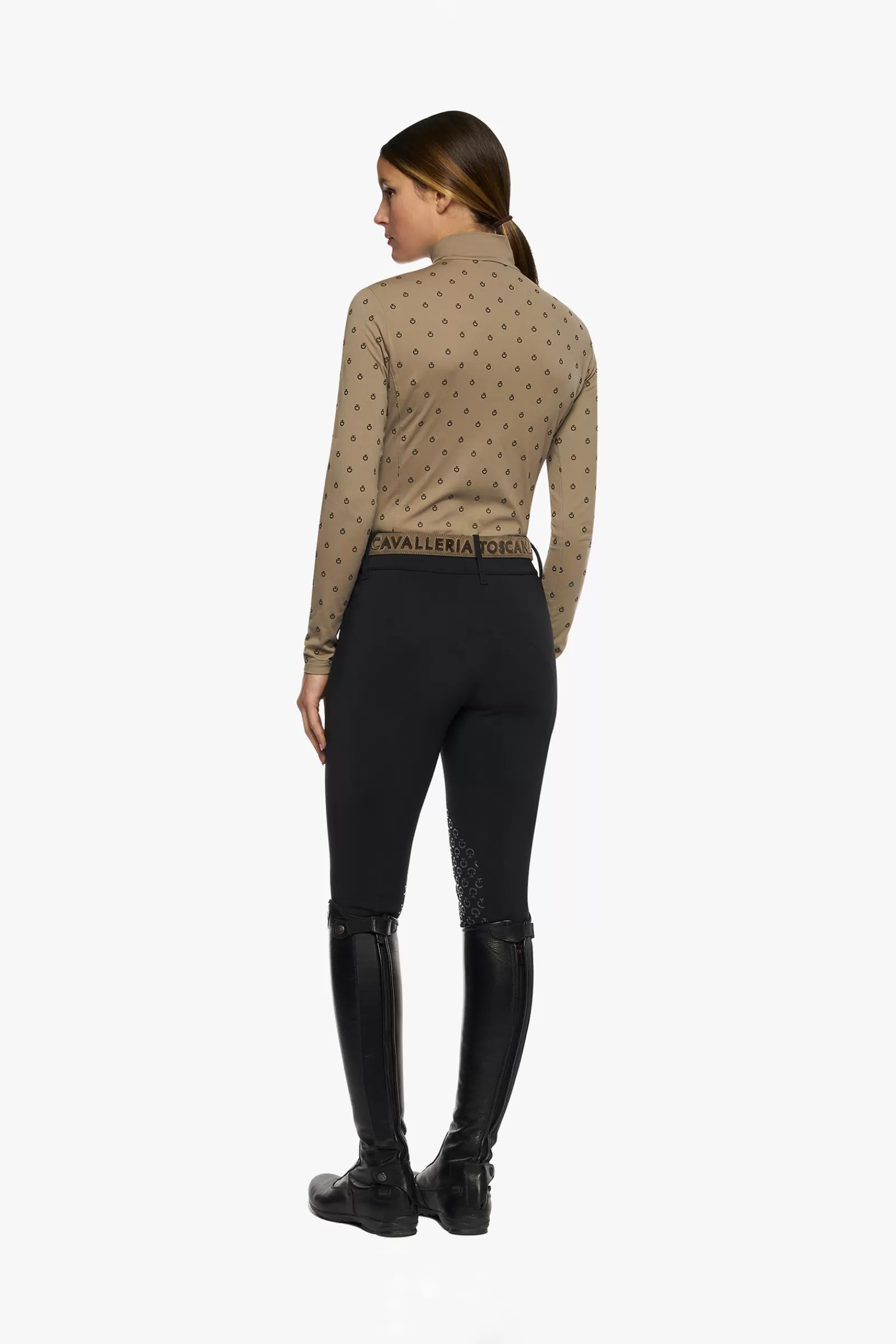 Riding Jumpers & Fleeces*cavalleriatoscana Cavalleria Toscana Mini Ct Flock Print Women'S Tech Wool Half Zip Turtleneck Brown
