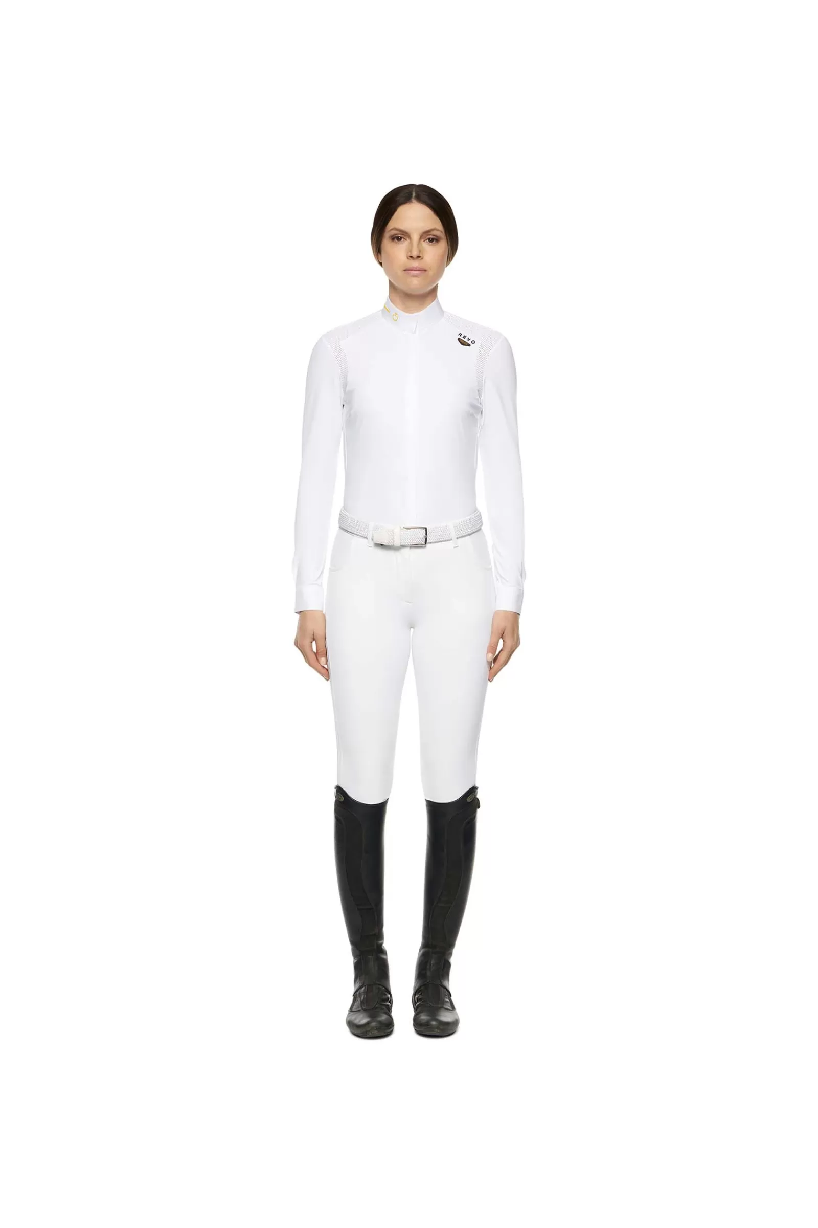 Show Clothing*cavalleriatoscana Cavalleria Toscana R-Evo Perforated Epaulet Women'S Competition Longsleeve Wh/Ab