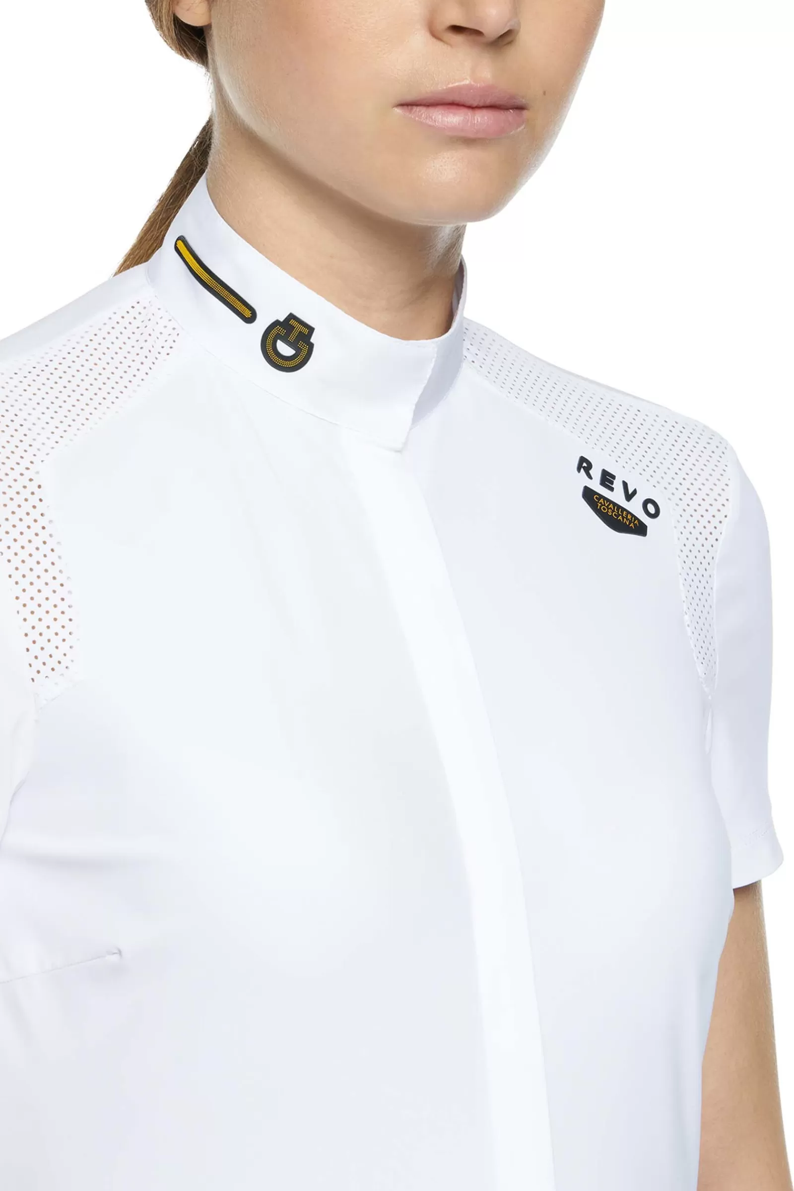 Show Clothing*cavalleriatoscana Cavalleria Toscana R-Evo Perforated Epaulet Women'S Competition Shirt Wh/Ab