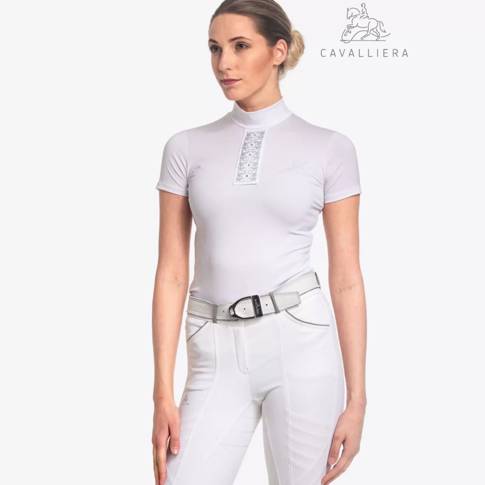 Show Clothing*cavalliera Silver Pop Short Sleeve Riding Show Shirt Wh/Ab