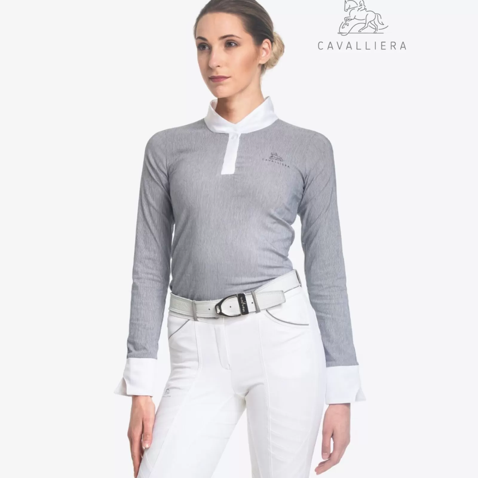 Show Clothing*cavalliera Universe Long Sleeve Riding Show Shirt White/Black