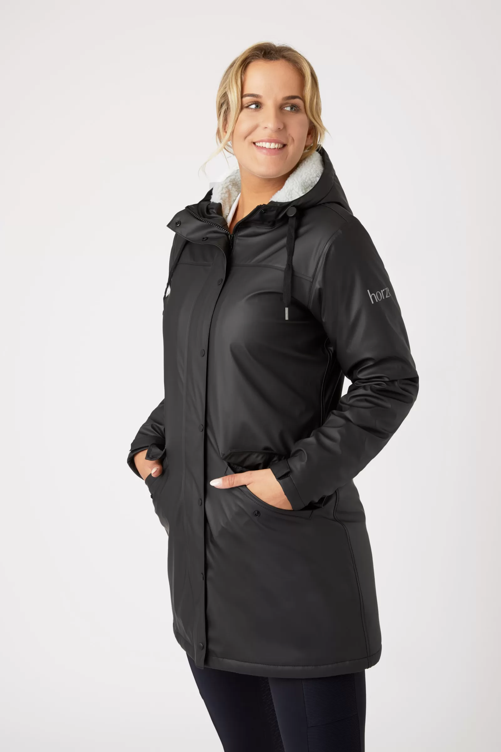 Rain Clothing*horze Billie Women'S Pu Rain Riding Jacket With Fleece Black
