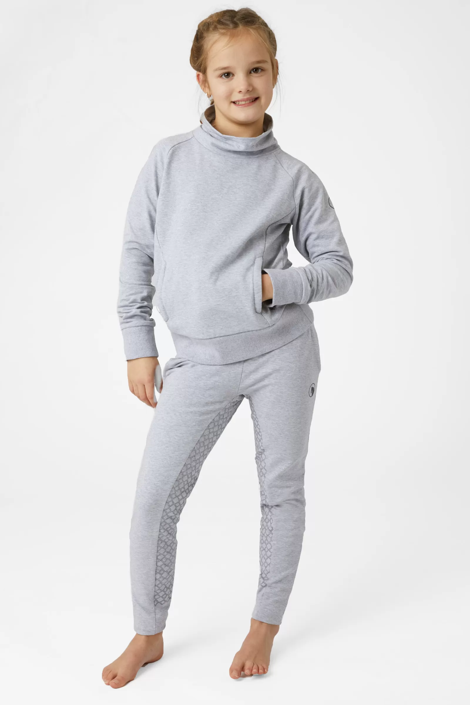 Riding Tights*horze Emmie Kids Organic Cotton Silicone Full Seat Riding Tights Ash Grey