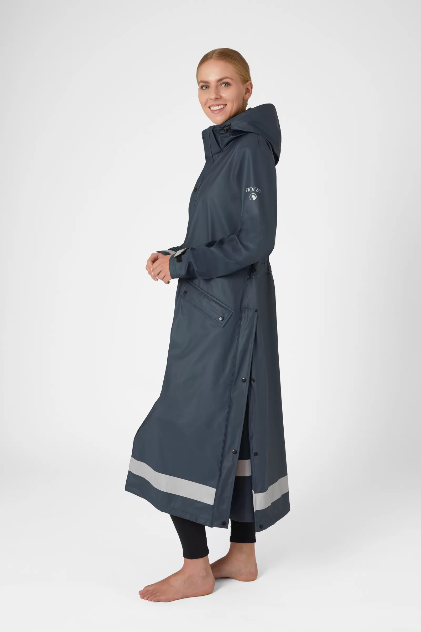 Rain Clothing*horze Hazel Women'S Long Raincoat With Slits Dark Navy