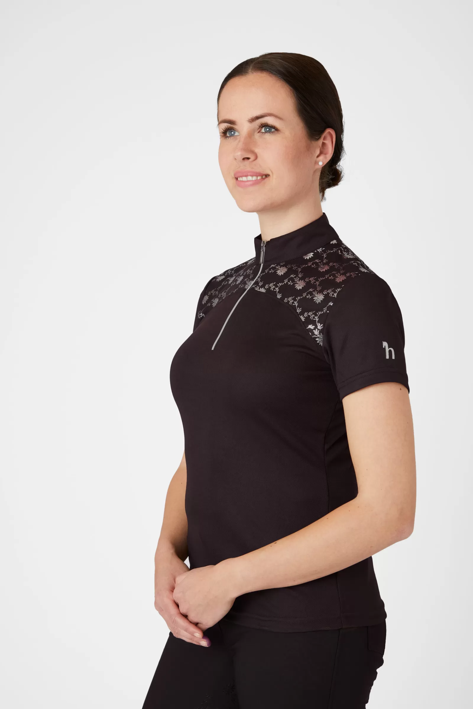 Tops & T-Shirts*horze Kaitlin Women'S Training/Show Shirt With Short Sleeves And Flower Detail After Dark Brown