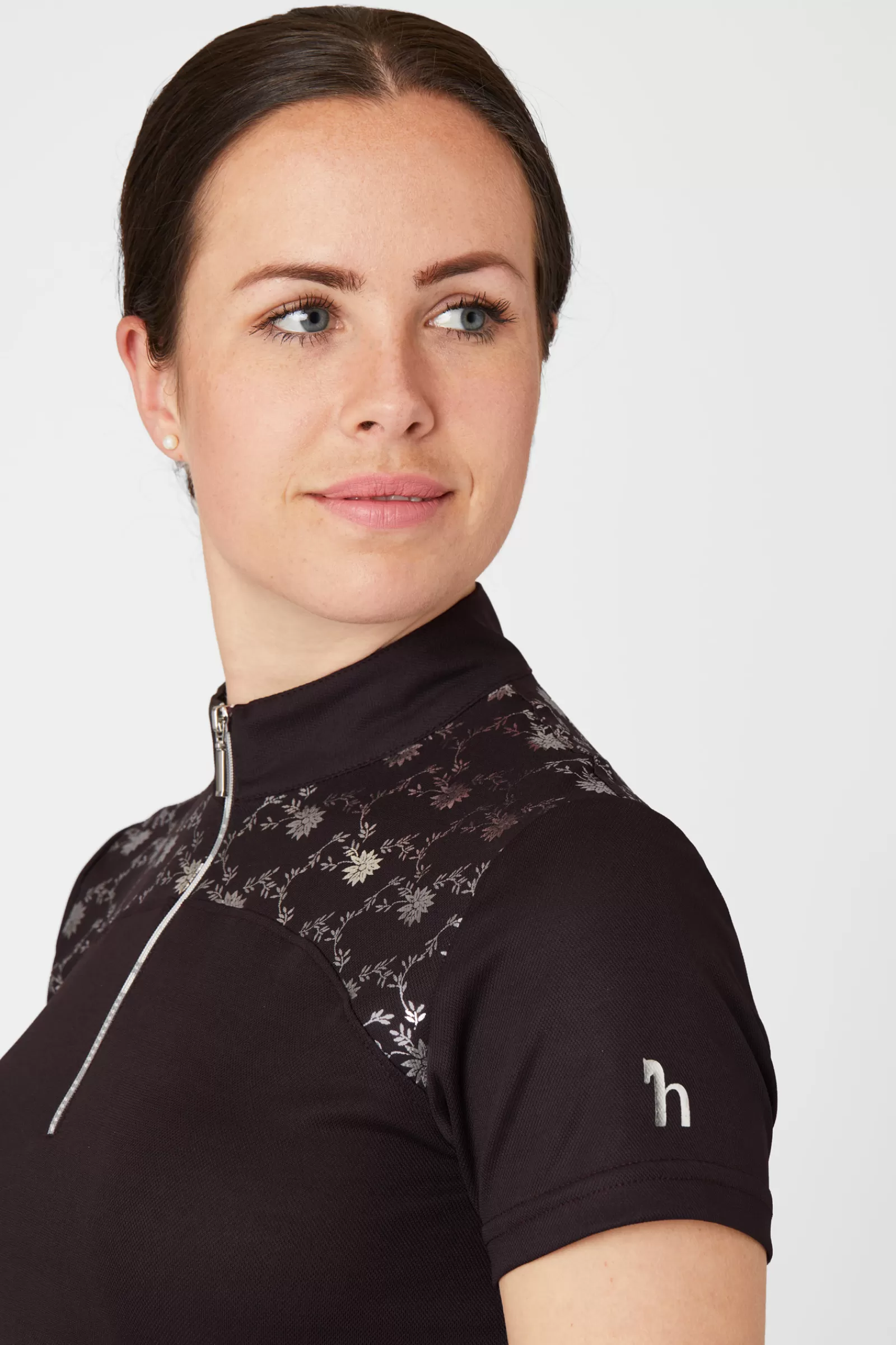 Tops & T-Shirts*horze Kaitlin Women'S Training/Show Shirt With Short Sleeves And Flower Detail After Dark Brown