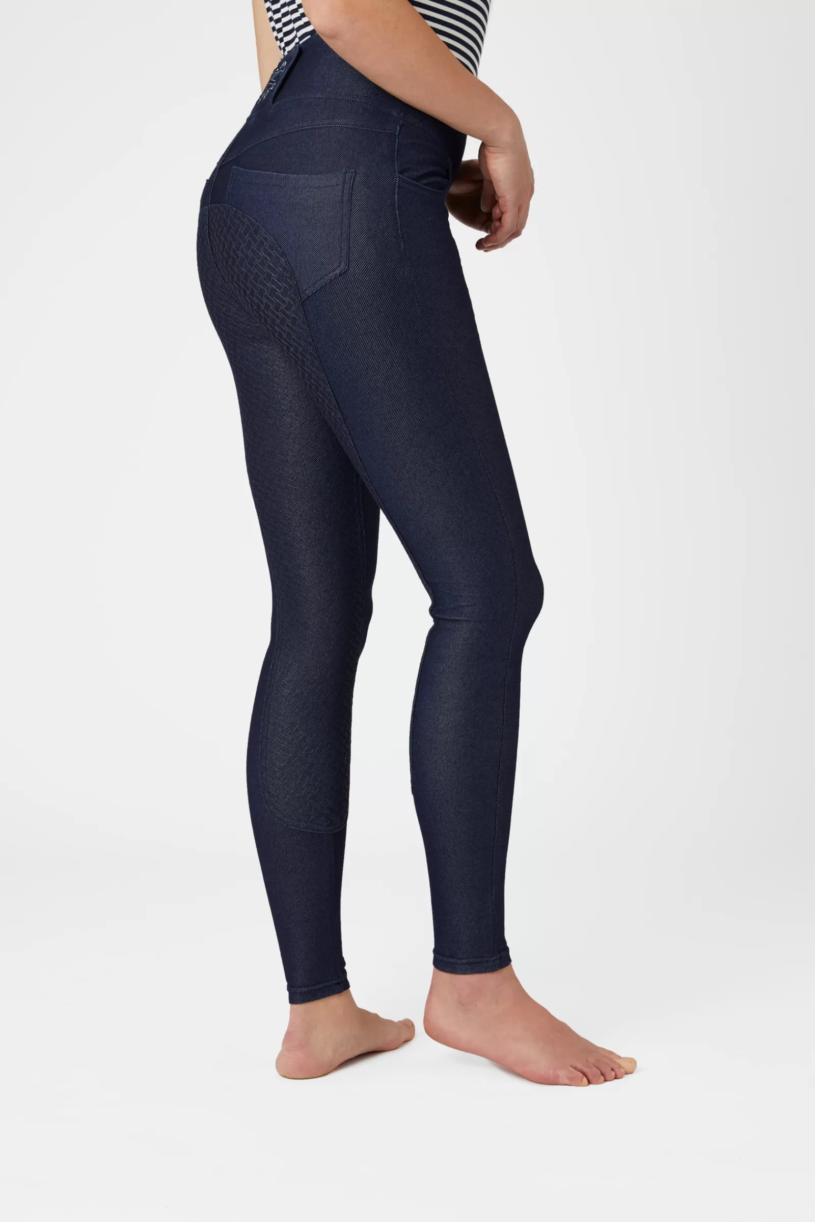 Riding Tights*horze Katia Women'S Denim Look Silicone Full Seat Riding Tights Dark Blue