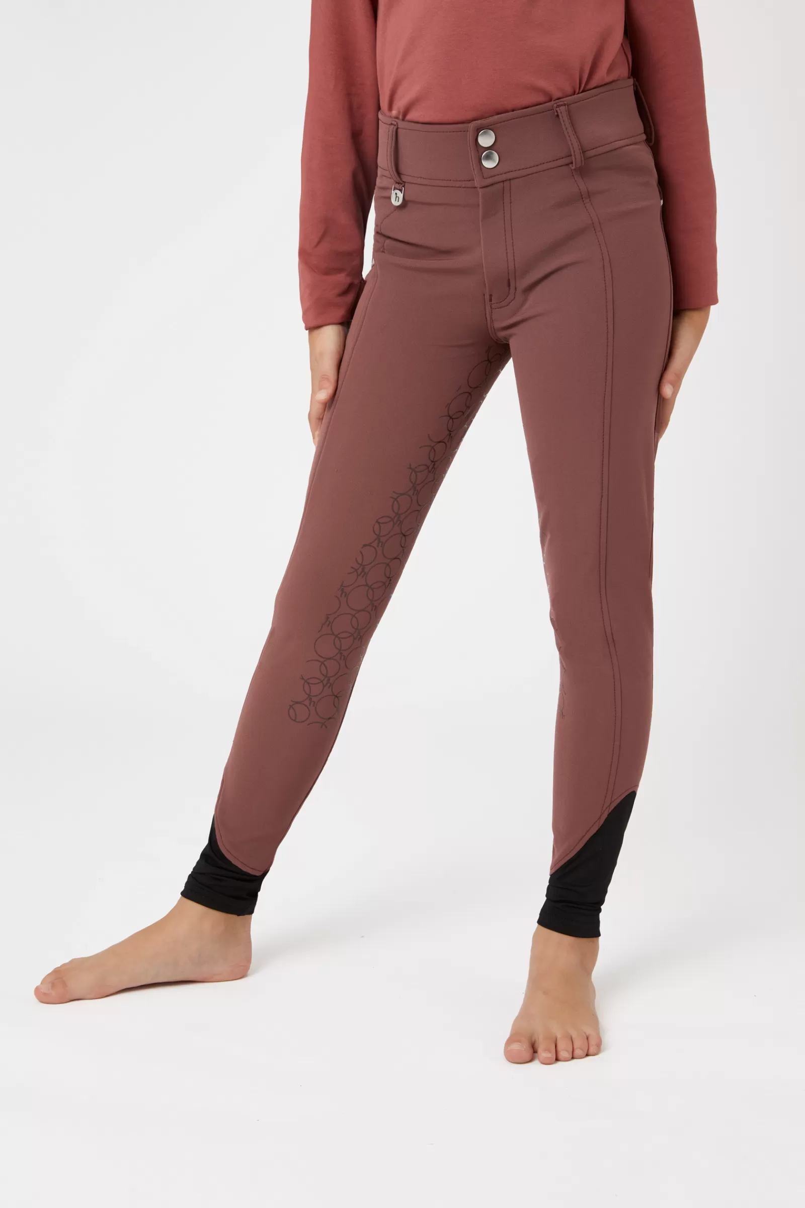 Jodhpurs & Breeches*horze Leighton Teens Silicone Full Grip Breeches With Phone Pocket Rum Raisin Brown