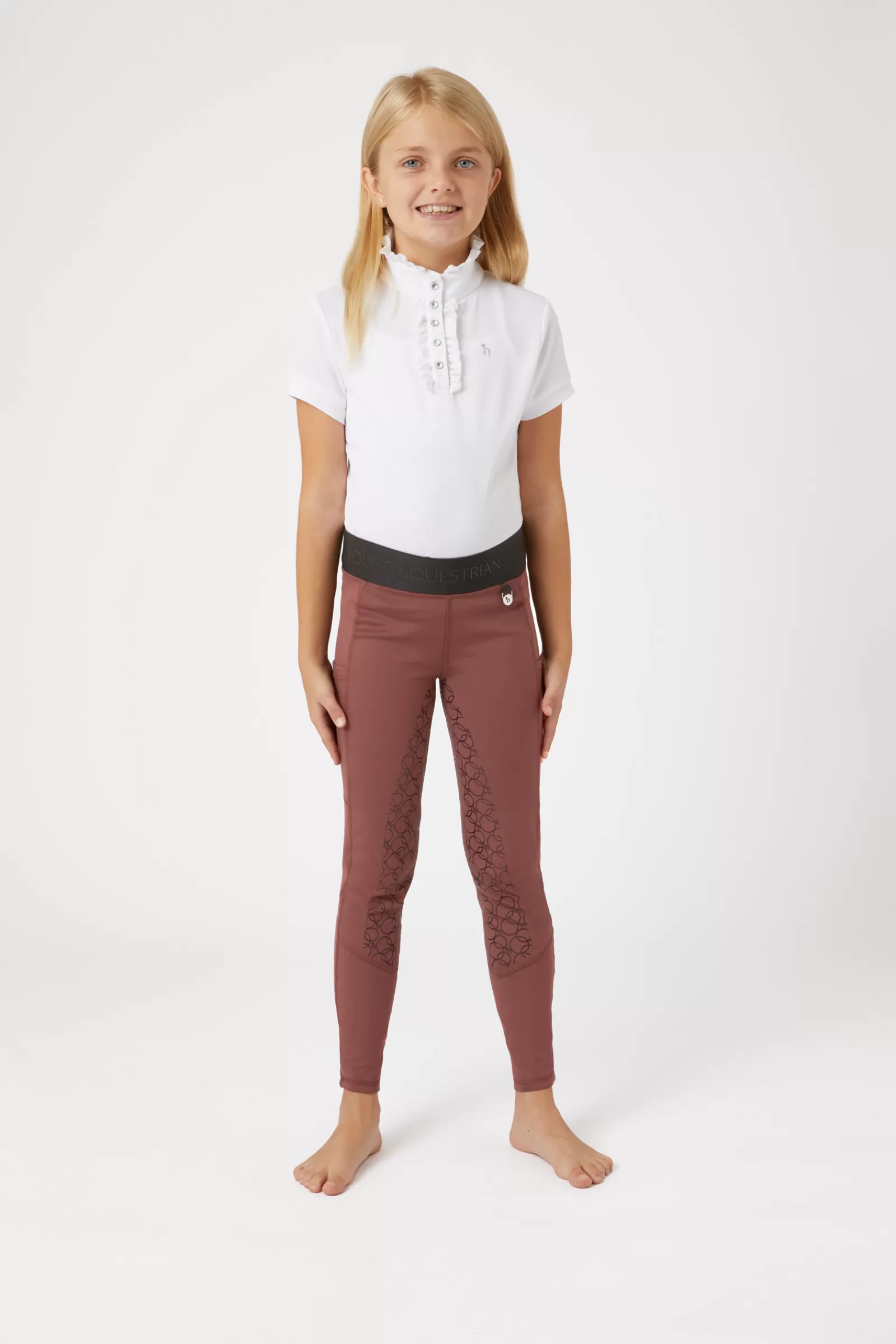 Riding Tights*horze Leighton Teens Silicone Full Grip Riding Tights With Warm Lining Rum Raisin Brown