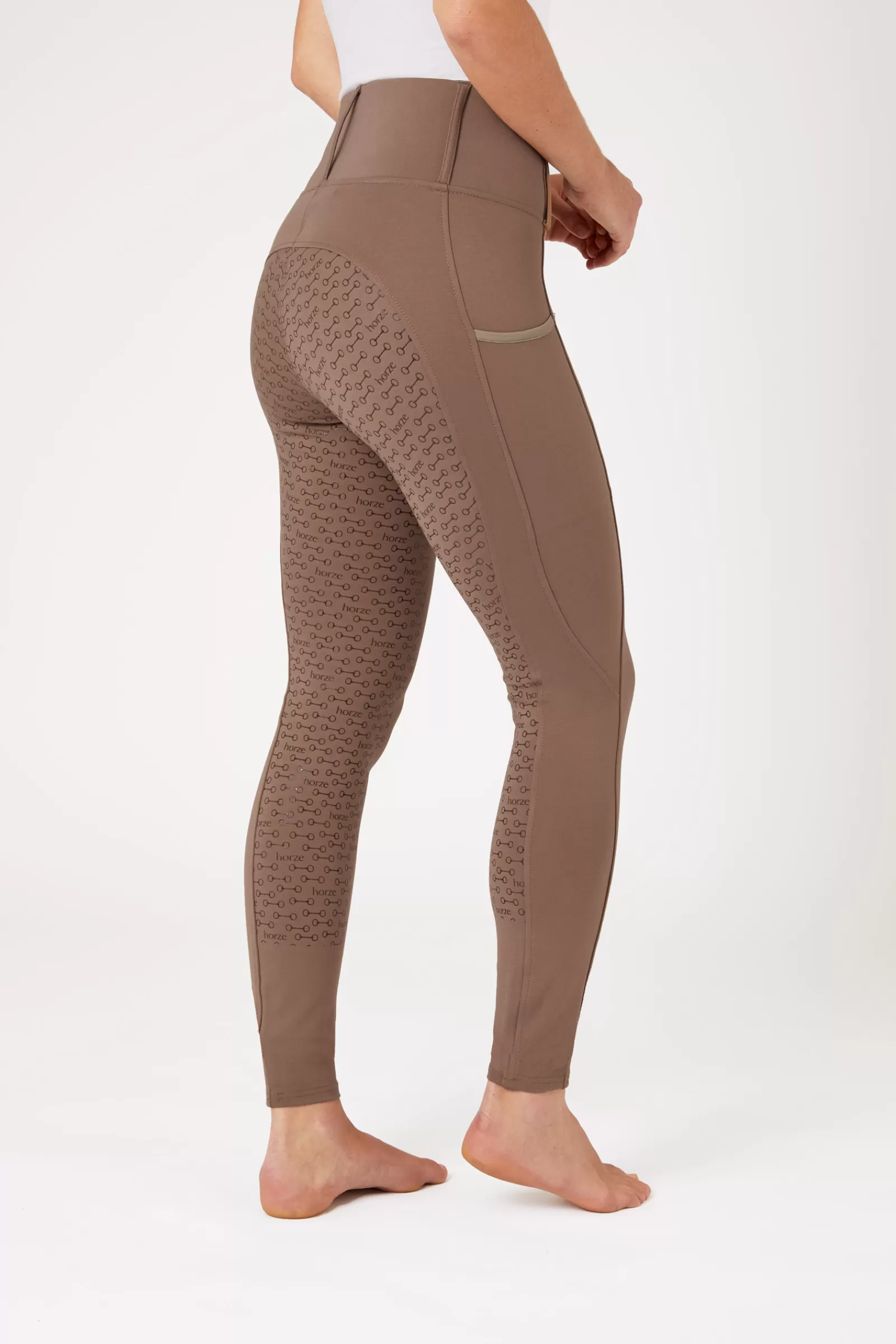 Riding Tights*horze Lucinda Women'S High Waist Tights With Silicone Full Seat Coca Mocha Brown