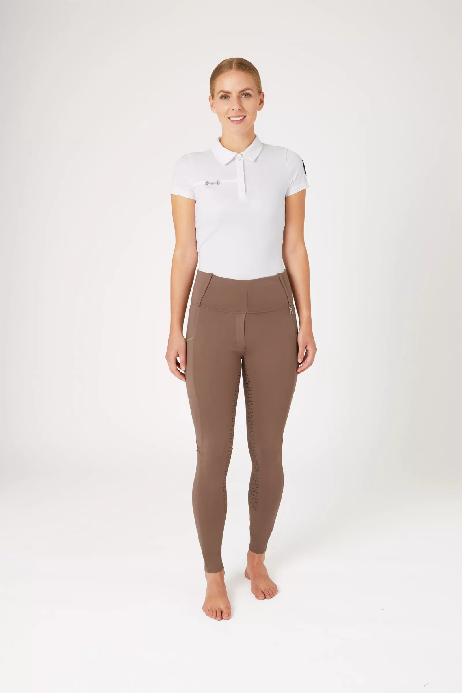 Riding Tights*horze Lucinda Women'S High Waist Tights With Silicone Full Seat Coca Mocha Brown