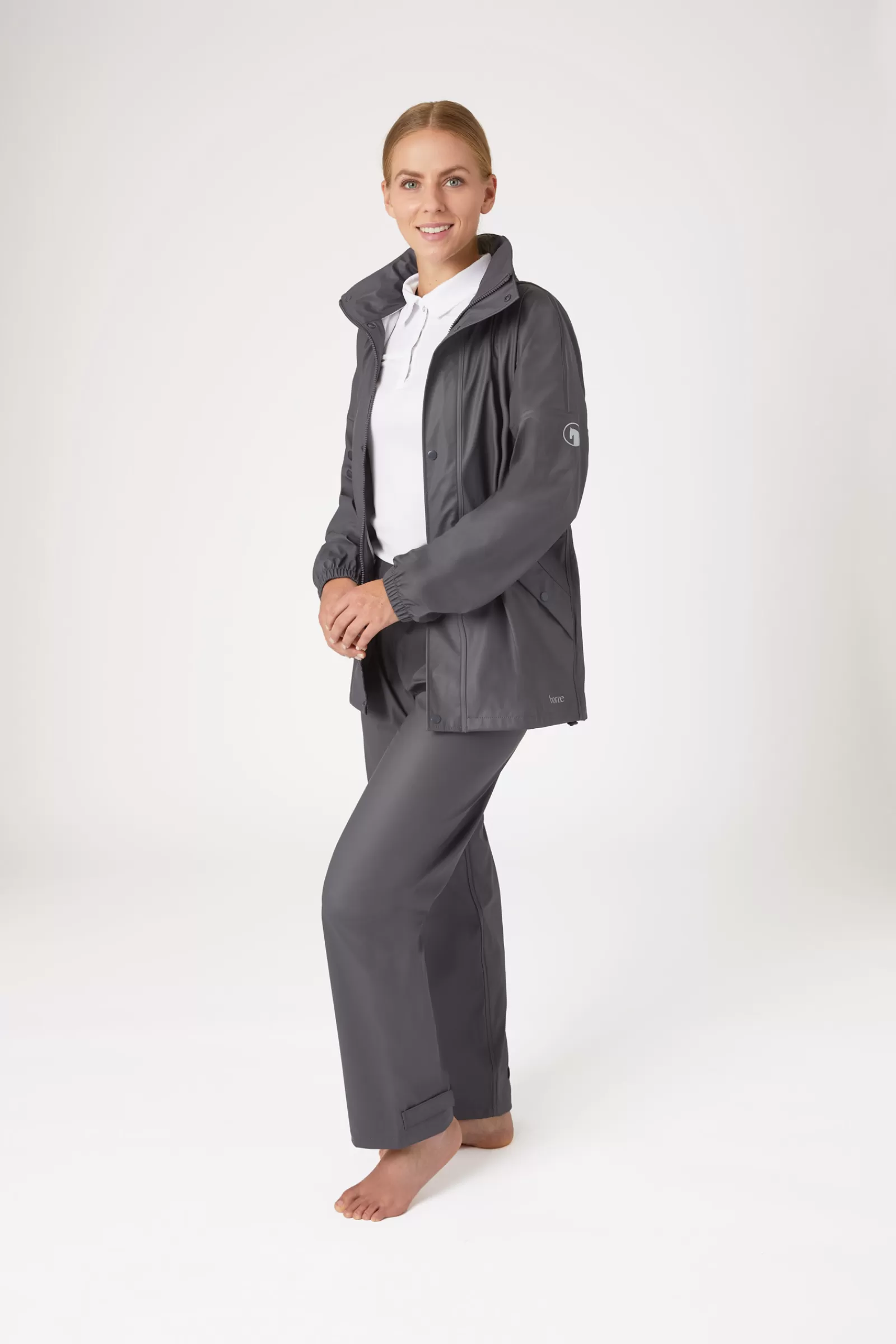 Rain Clothing*horze Rory Women'S Rain Riding Riding Jacket & Trousers Set Blackened Pearl Grey