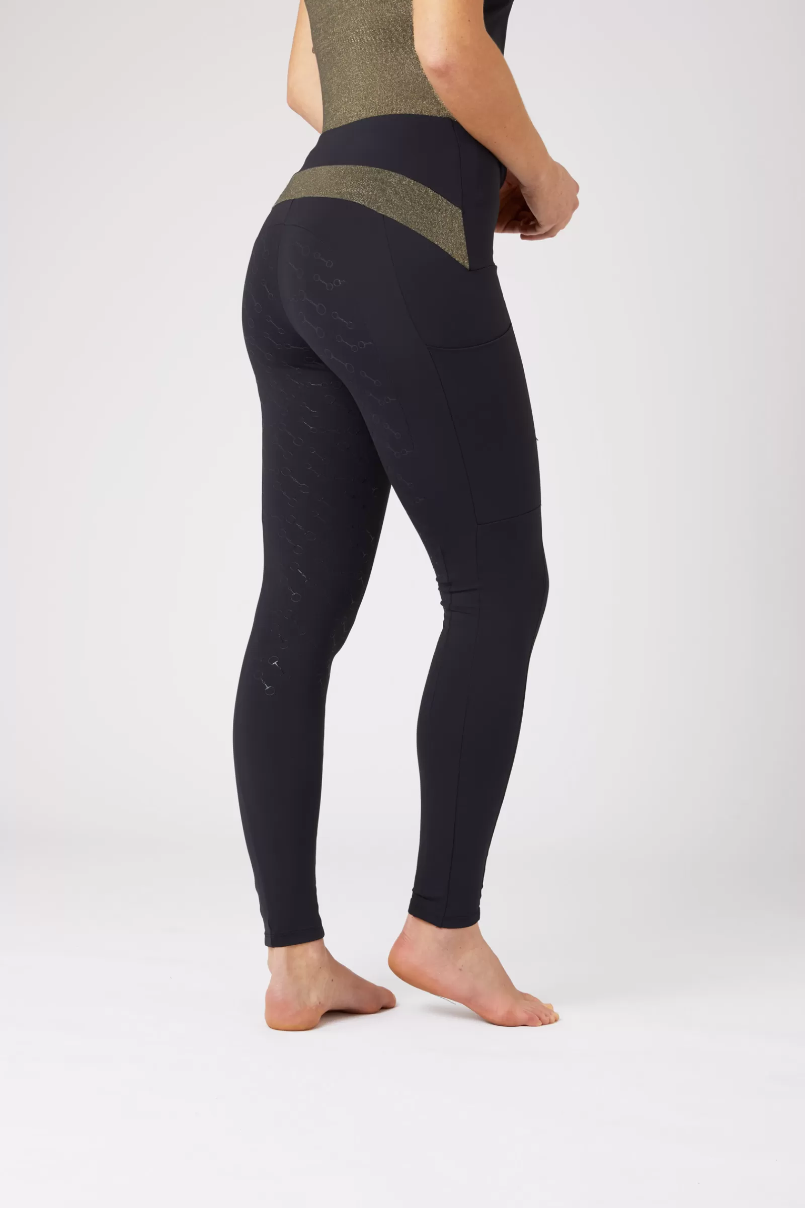 Riding Tights*horze Sagira Women'S Silicone Full Seat Riding Tights With Gold Detail Dark Navy