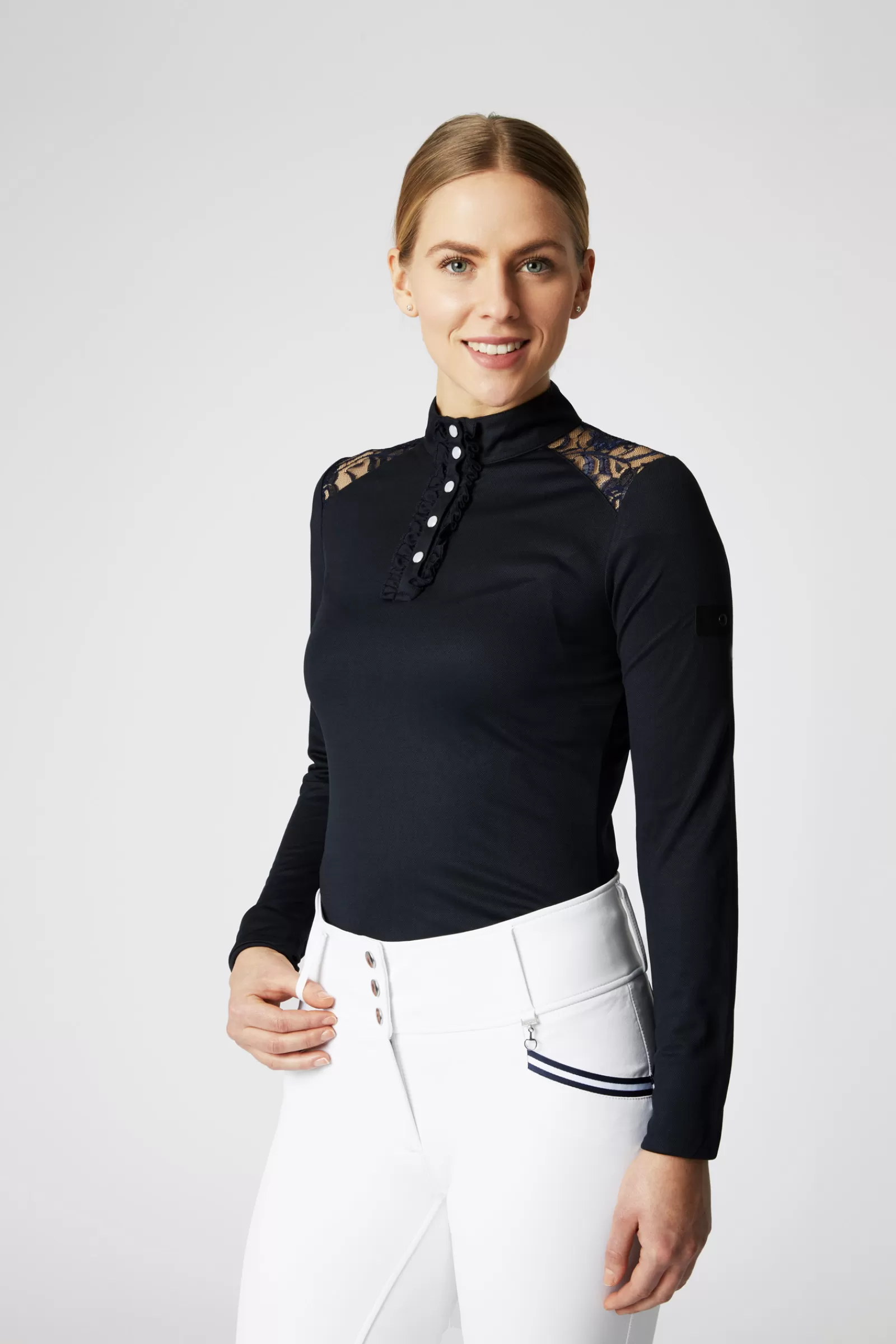 Tops & T-Shirts*horze Sianna Women'S Show Shirt With Lace Shoulders And Long Sleeves Dark Navy