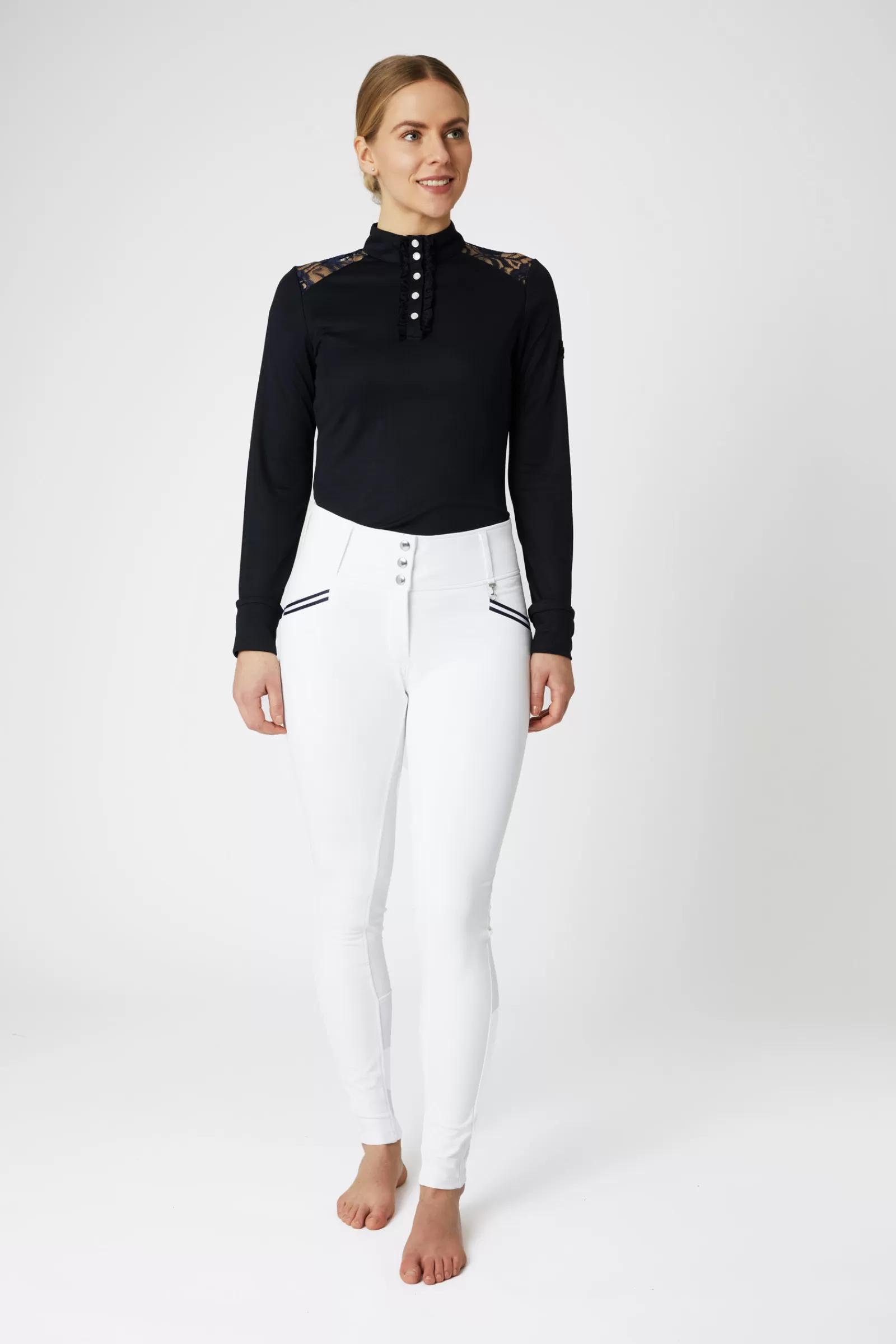 Tops & T-Shirts*horze Sianna Women'S Show Shirt With Lace Shoulders And Long Sleeves Dark Navy