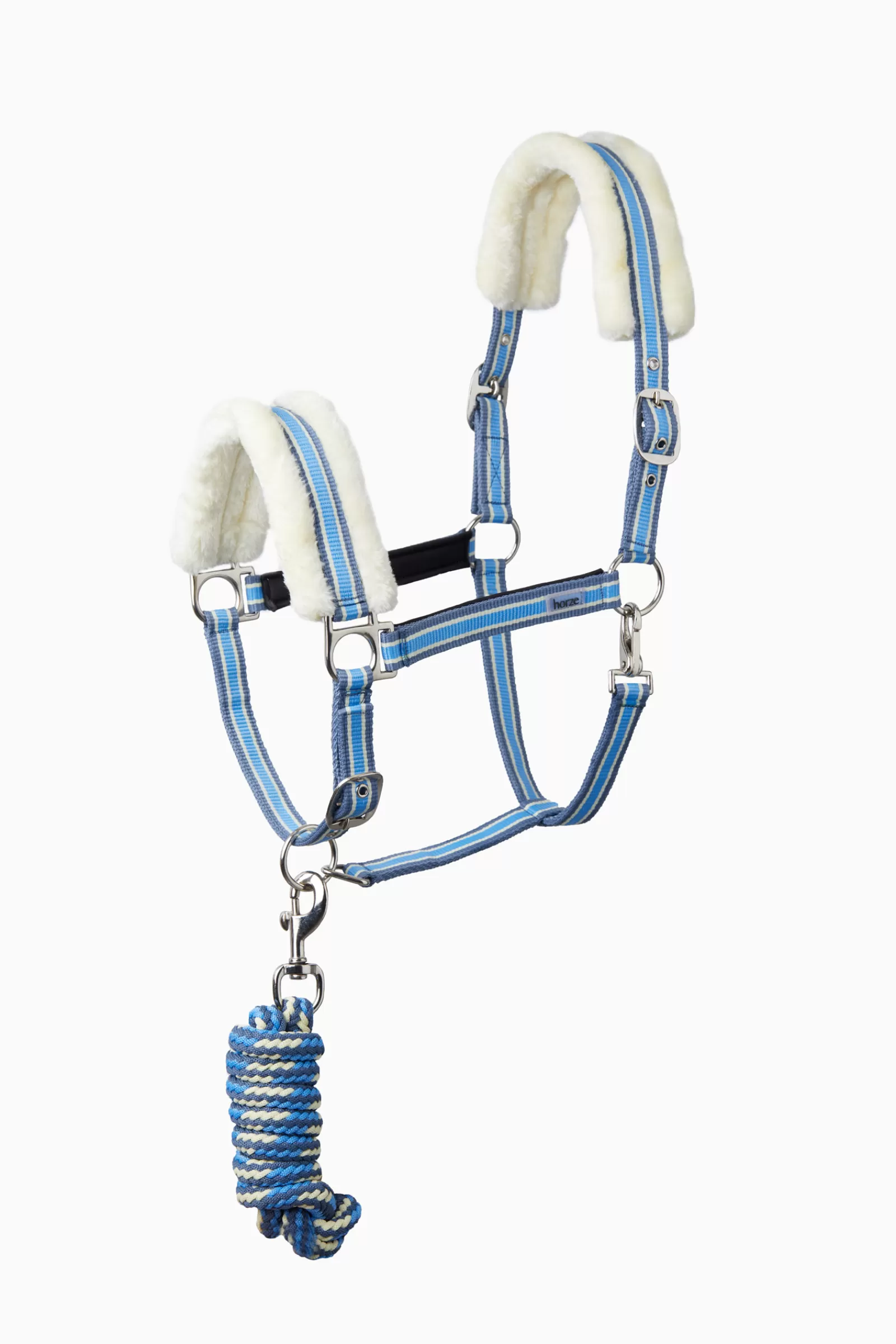 horze Striped Halter With Faux Fur & Matching Lead> Headcollars & Halters