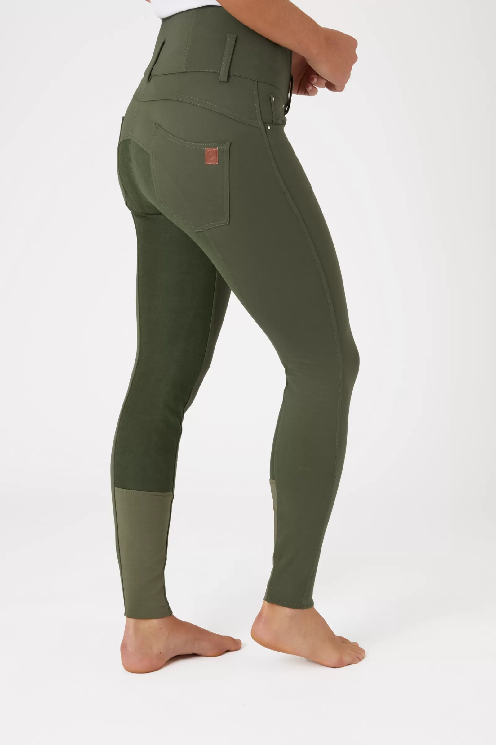 Full Seat Breeches*horze Tara Women'S High Waist Breeches With Leather Full Seat Beetle Khaki Green