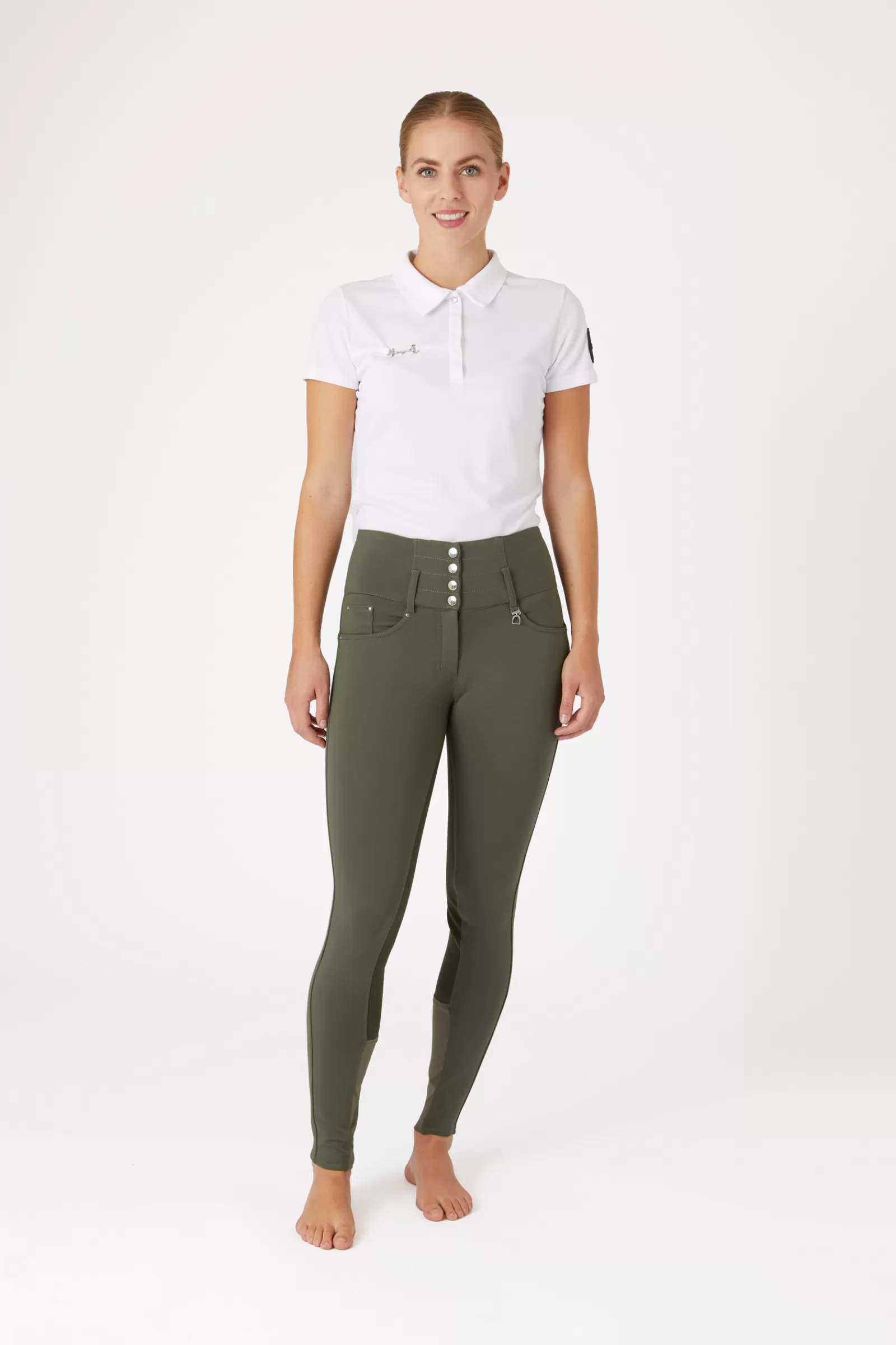 Full Seat Breeches*horze Tara Women'S High Waist Breeches With Leather Full Seat Beetle Khaki Green
