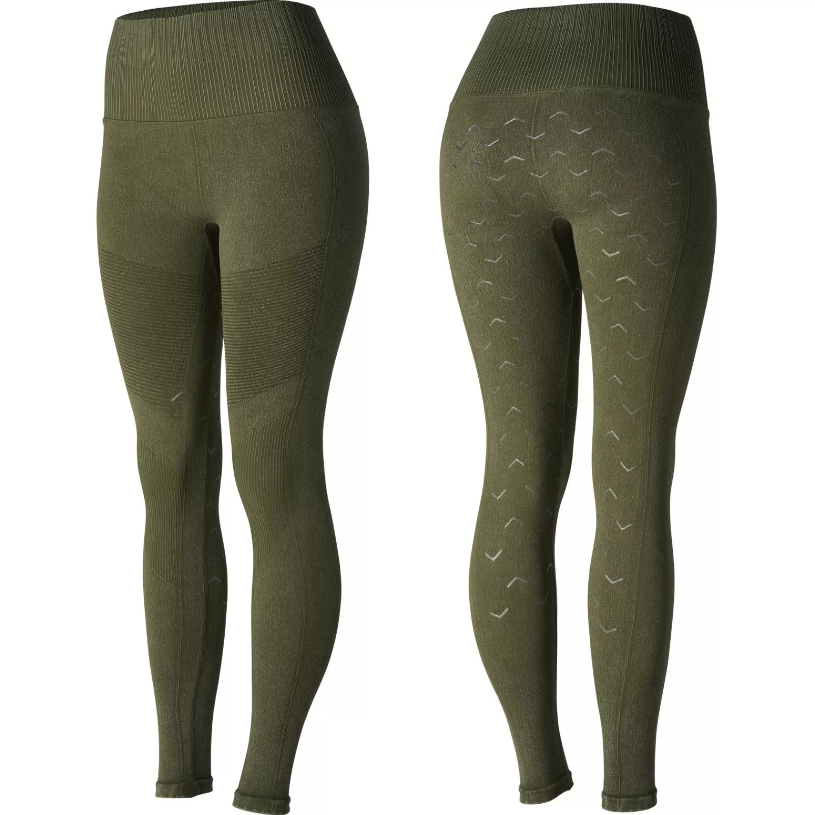 Riding Tights*horze Vanessa Women'S Seamless Denim-Look Silicone Full Seat Tights Dark Lichen Green