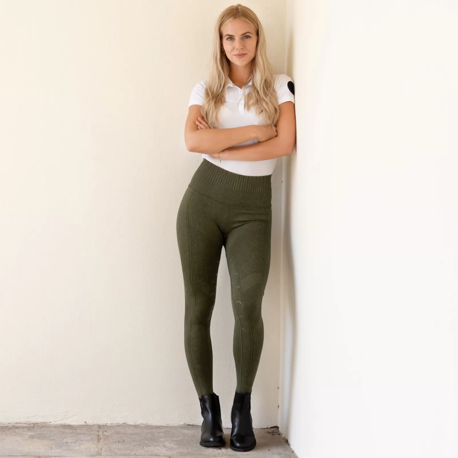 Riding Tights*horze Vanessa Women'S Seamless Denim-Look Silicone Full Seat Tights Dark Lichen Green