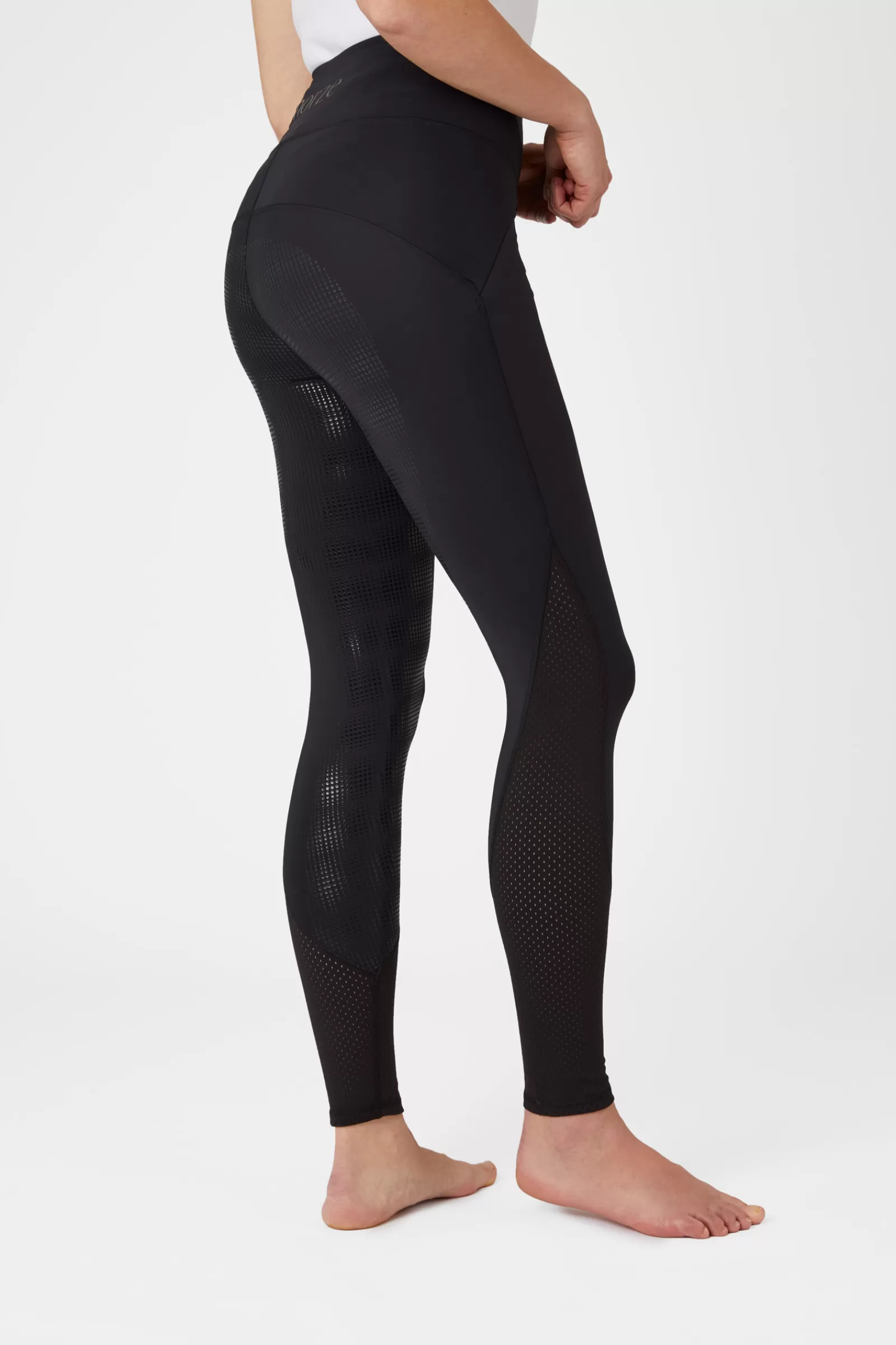 Riding Tights*horze Women'S High Waist Silicone Full Seat Riding Tights With Mesh Inserts Black