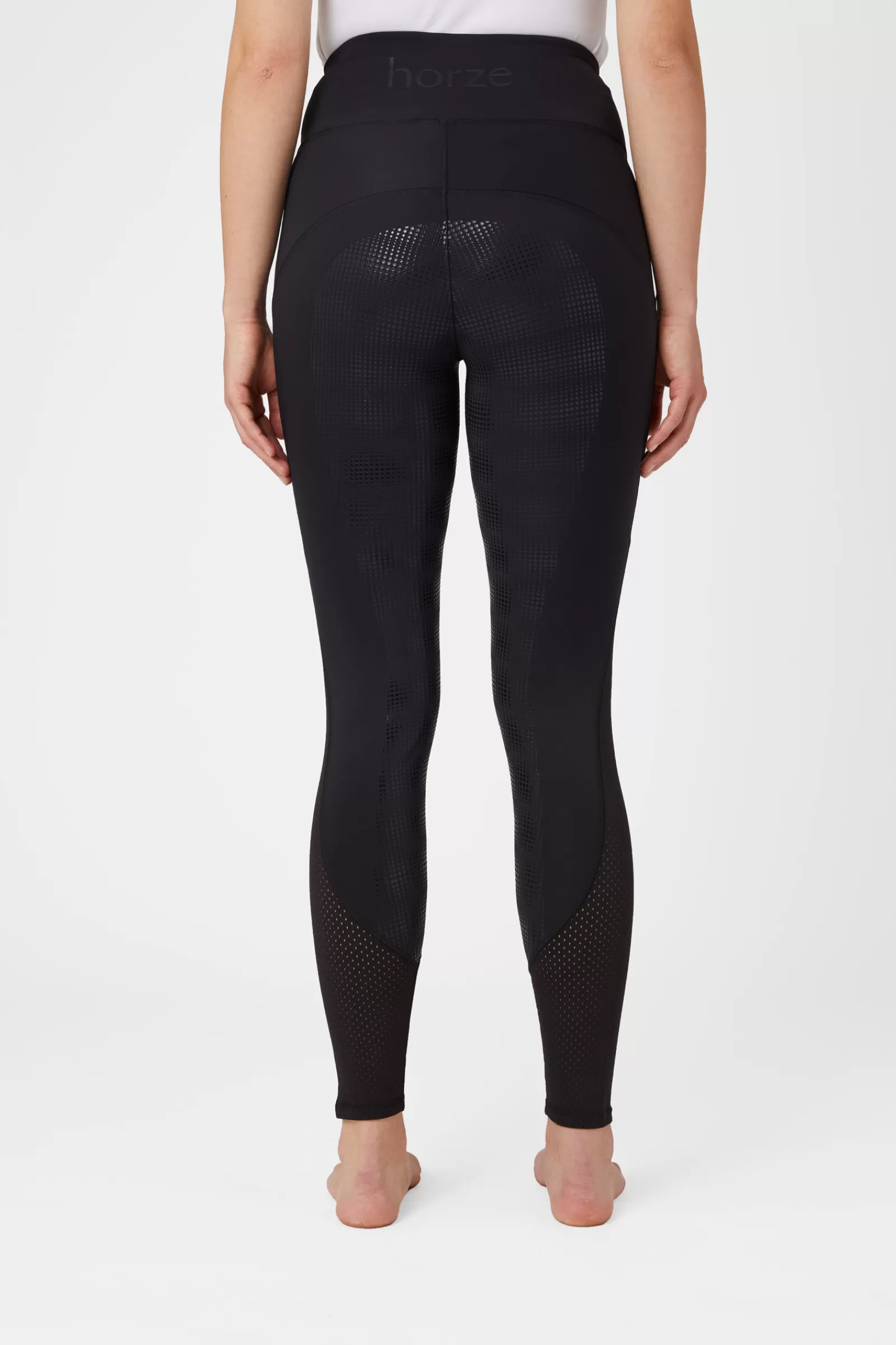 Riding Tights*horze Women'S High Waist Silicone Full Seat Riding Tights With Mesh Inserts Black