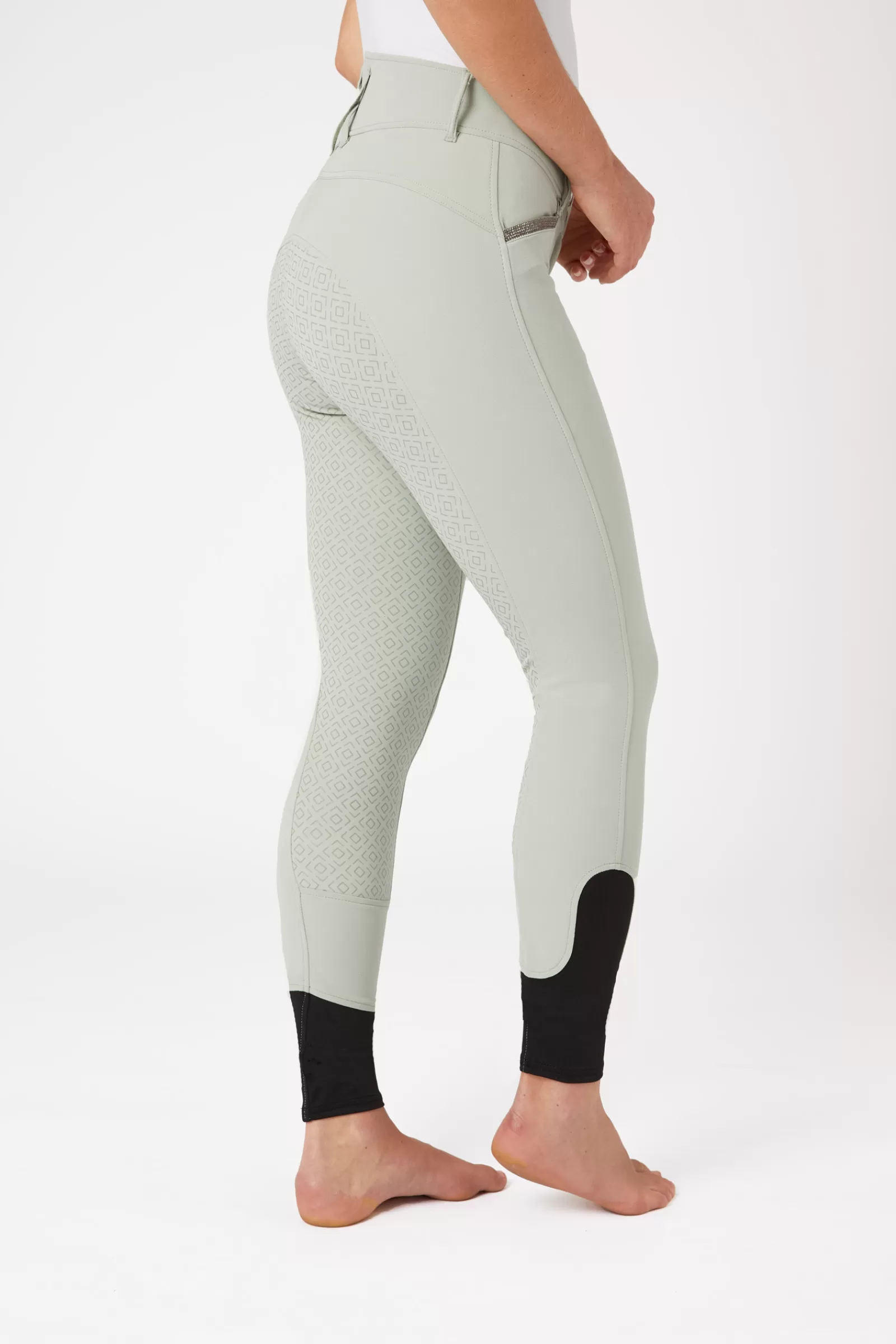 Full Seat Breeches*horze Women'S Silicone Full Seat Breeches With High Waist And Crystal Pocket Aqua Grey (Green)