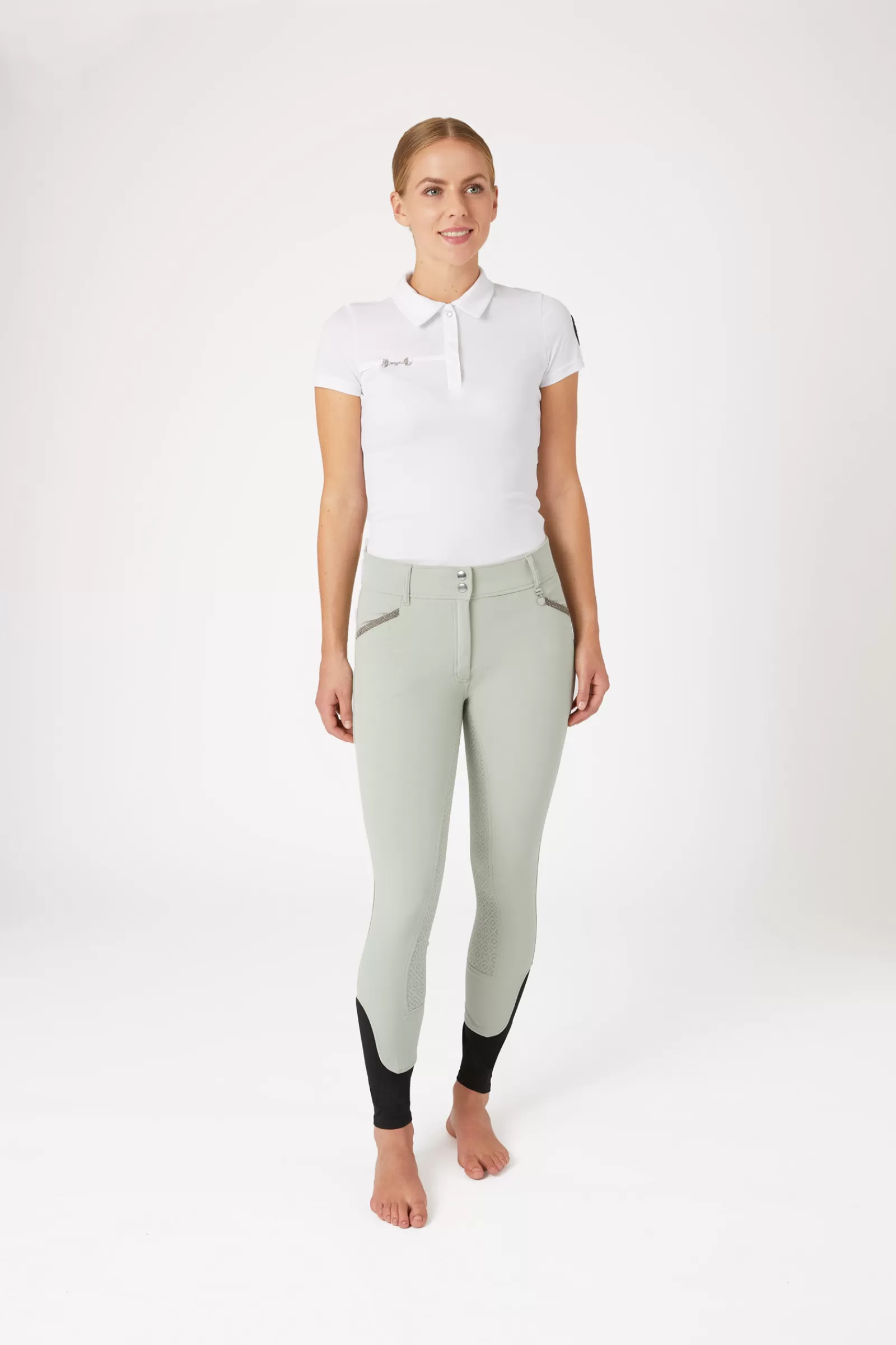 Full Seat Breeches*horze Women'S Silicone Full Seat Breeches With High Waist And Crystal Pocket Aqua Grey (Green)