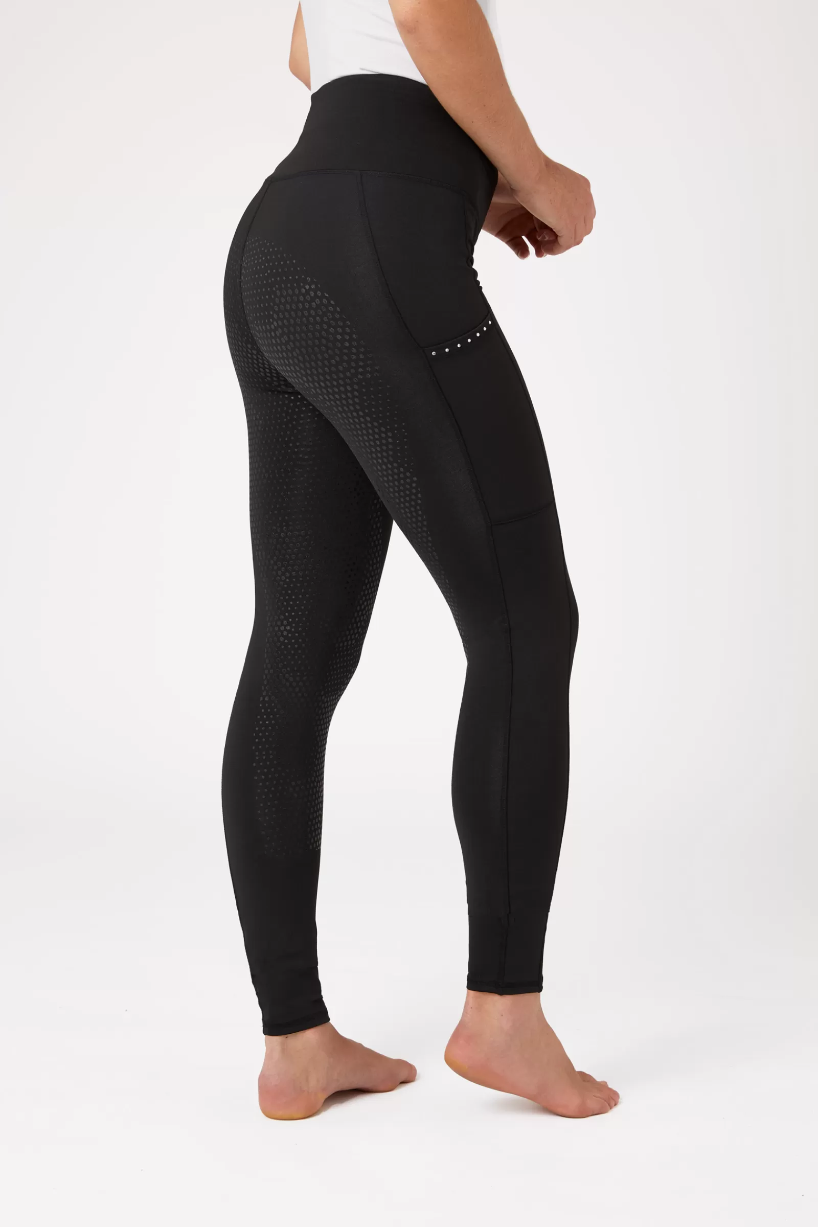 Riding Tights*horze Women'S Silicone Full Seat Riding Tights With Crystal Pockets Black