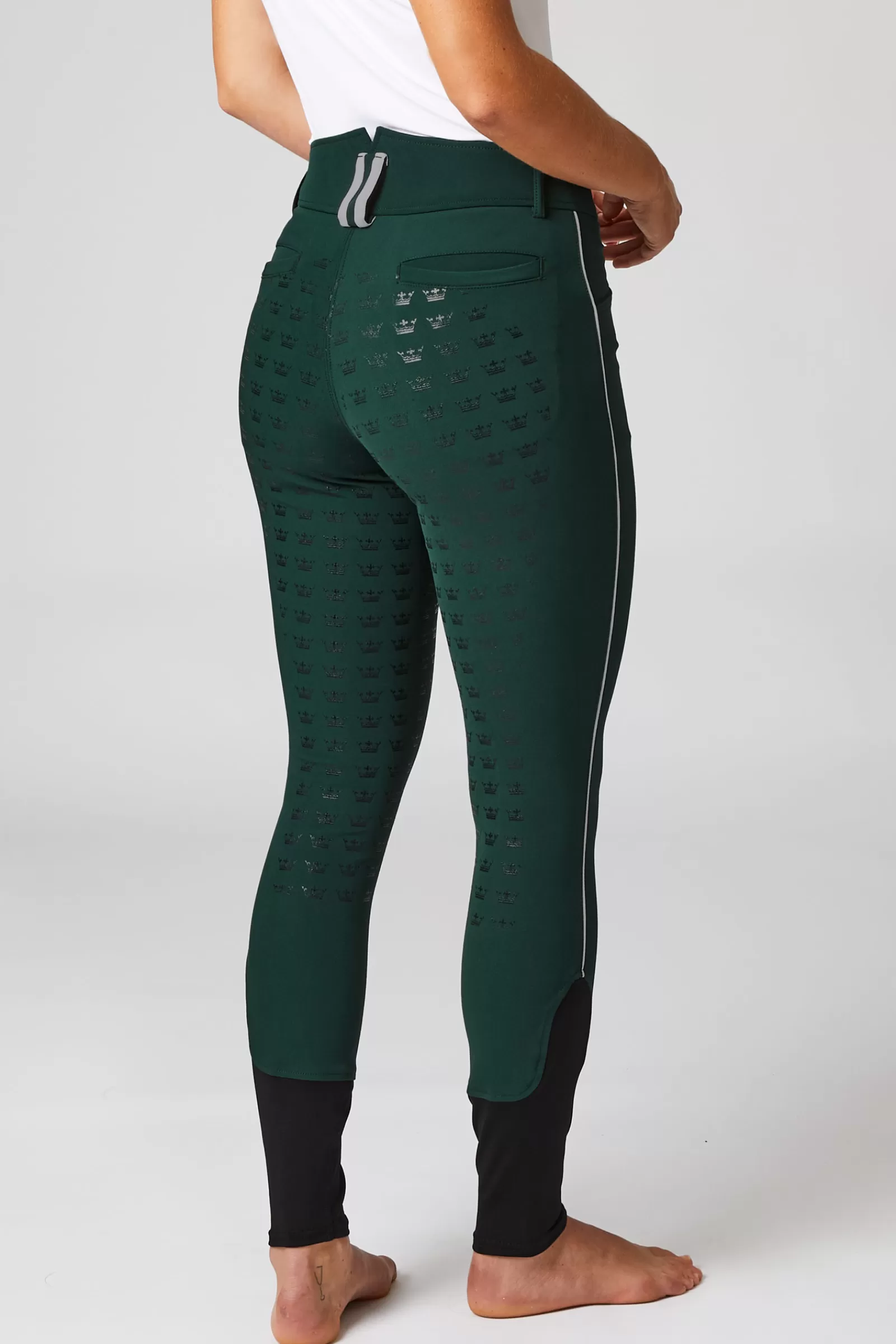 Full Seat Breeches*horze Women'S High Waist Full Seat Breeches With Contrasting Piping Ponderosa Pine Dark Green